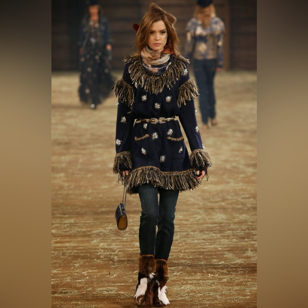 CHANEL 2014 Dallas Aspen Fur-Trimmed  Goat Hair Cowboy Boots 38.5 - Picture 5 of 15